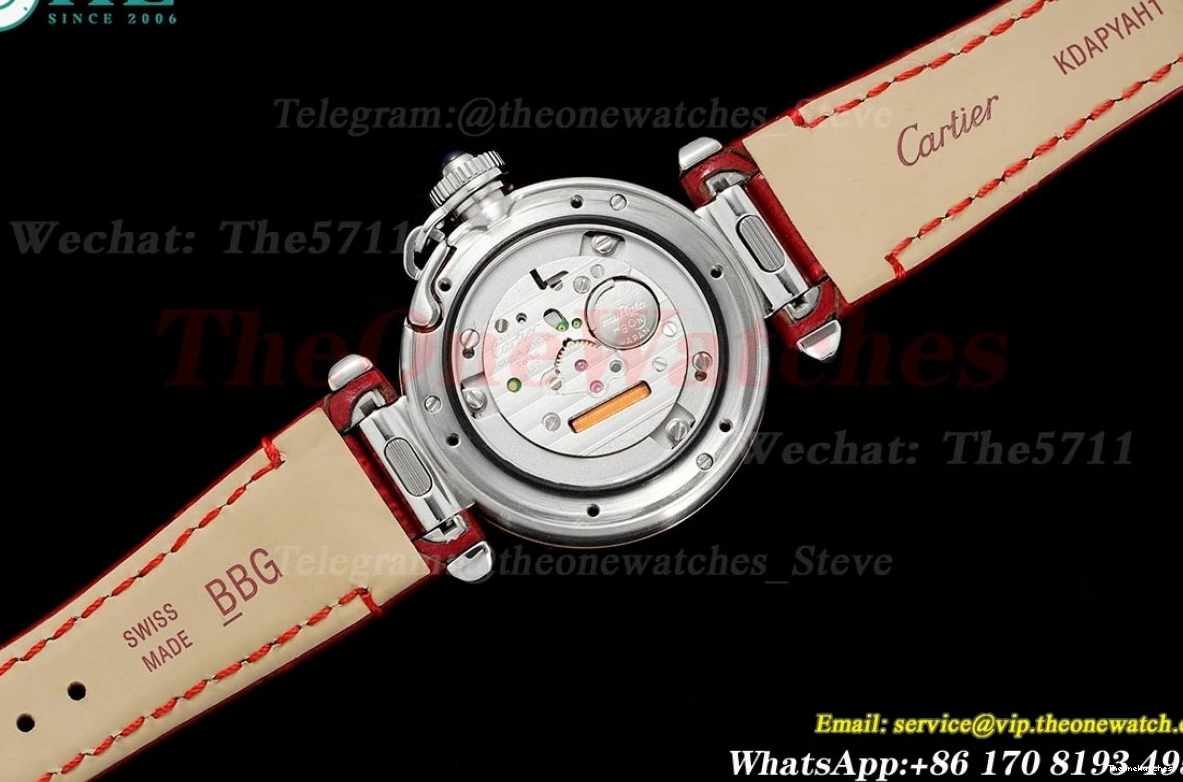 30mm SS De Ladies White LE Cartier Quartz RG Dial Red Pasha AF 0325
